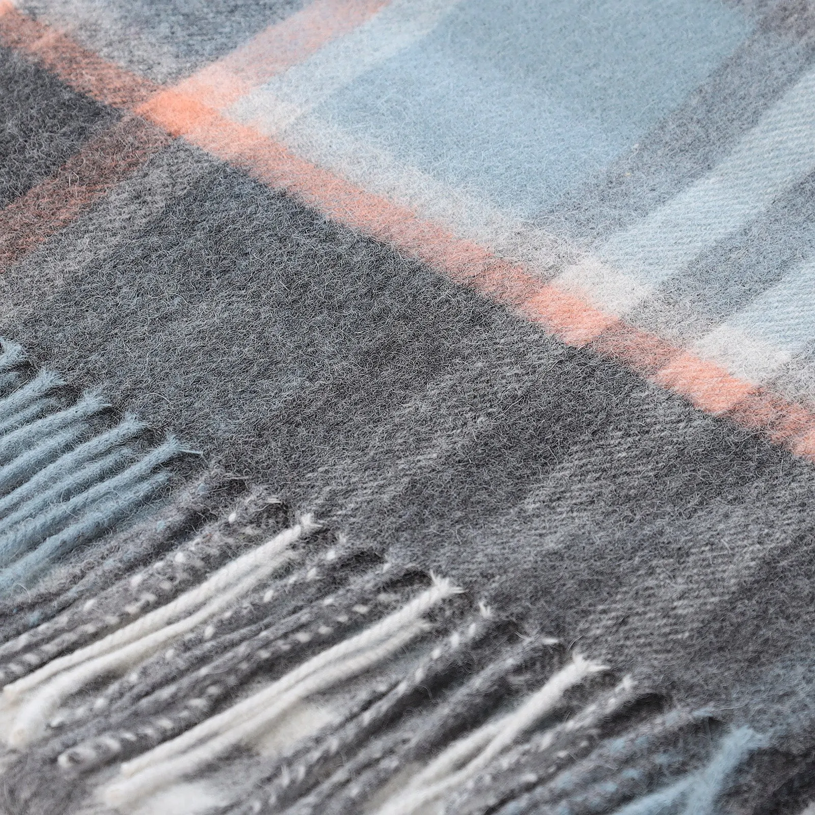 Edinburgh 100% Lambswool Scarf  Chequer Orange Grey L Blue (24534)