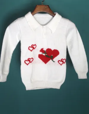 Elegant Knitting Graminarts Handmade Heart Design Sweater For Baby Boy- White