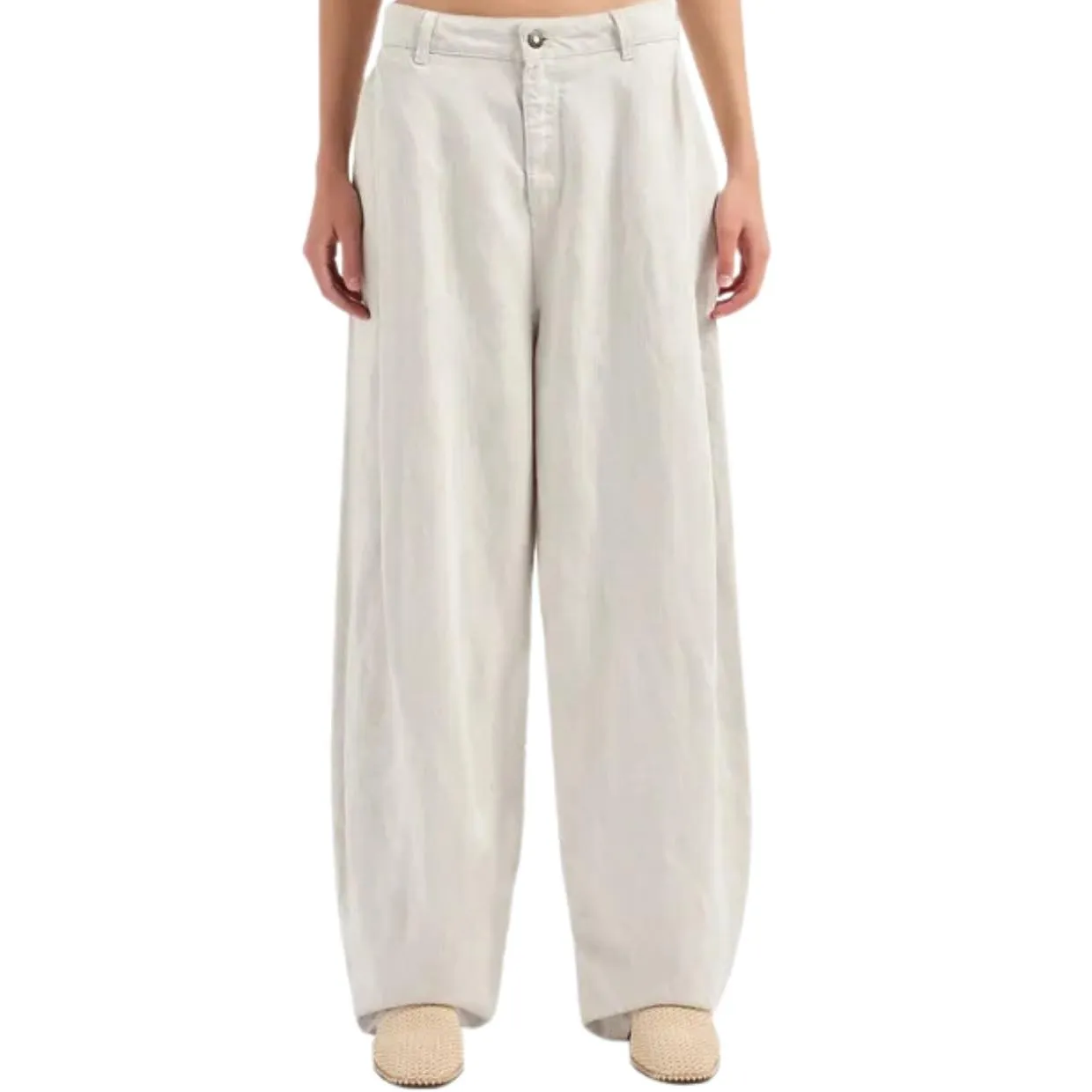 Emporio Armani J80 Off-White Denim-Effect Linen & Lyocell Blend Trousers