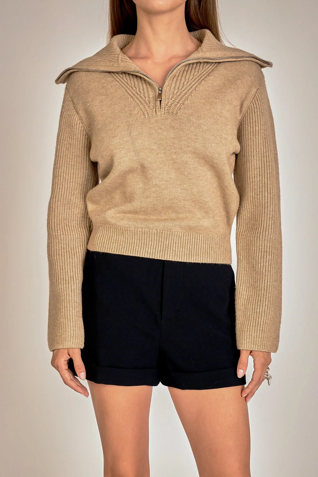 English Factory - Ribbed Contrast Zip Up Sweater