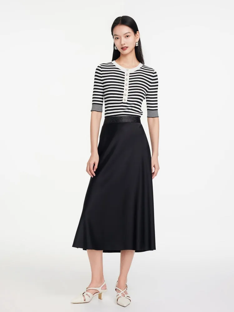 EP YAYING Black High Waist Midi Skirt