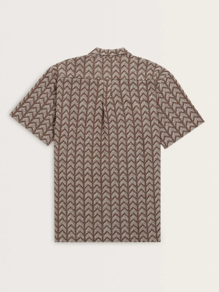 ETA Brown Chevron Printed Relaxed-Fit Shirt