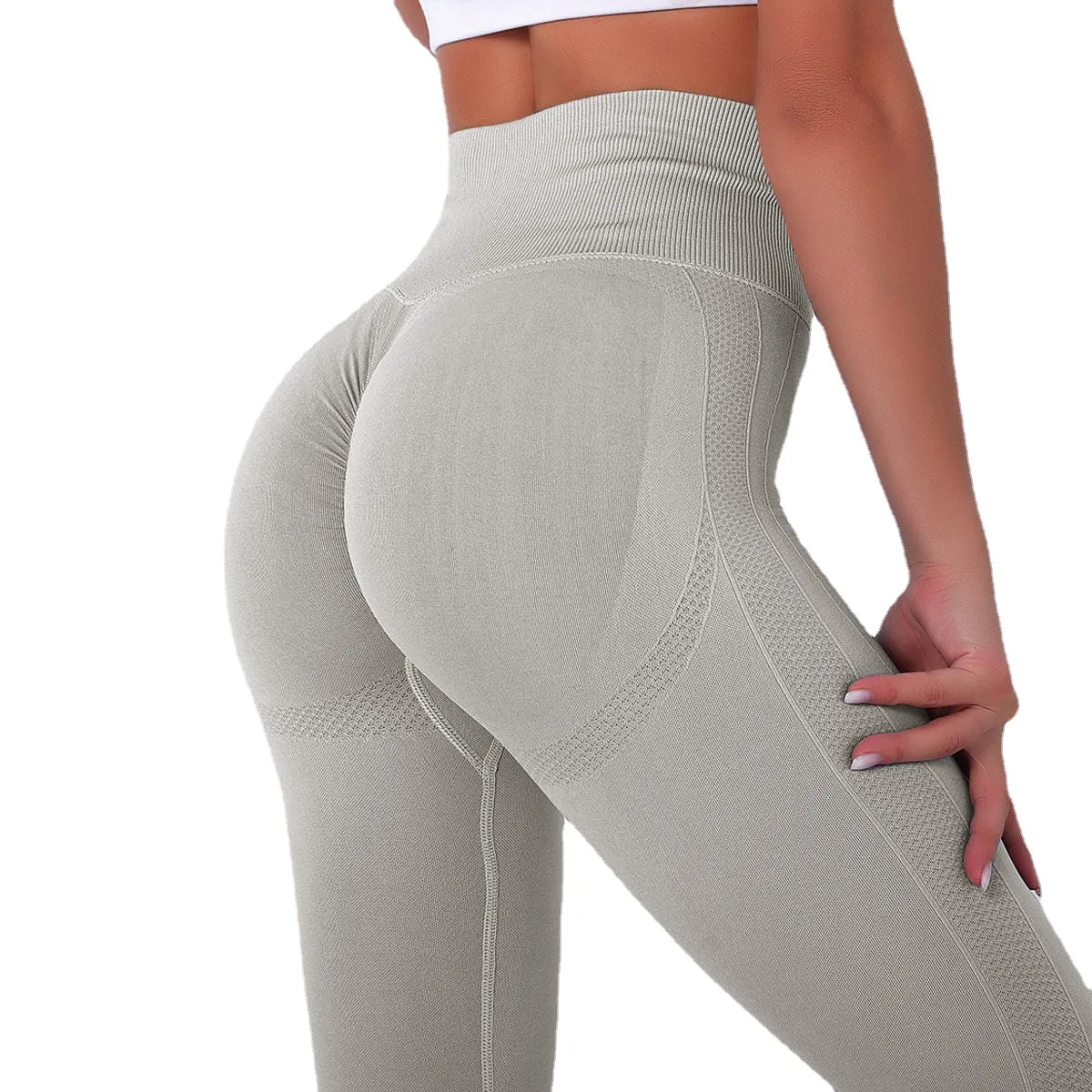 European and American Seamless Knitted Sexy Raised Buttocks Breathable Smiley Face Yoga Pants Sports Running Fitness Pants for Women