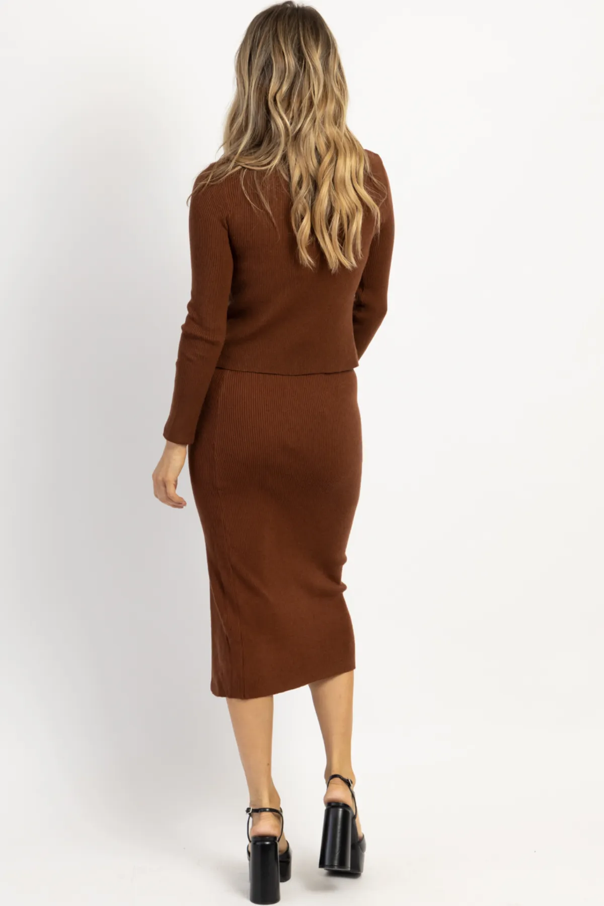 EVIE MOCHA CARDI   MIDI 3 PIECE SET