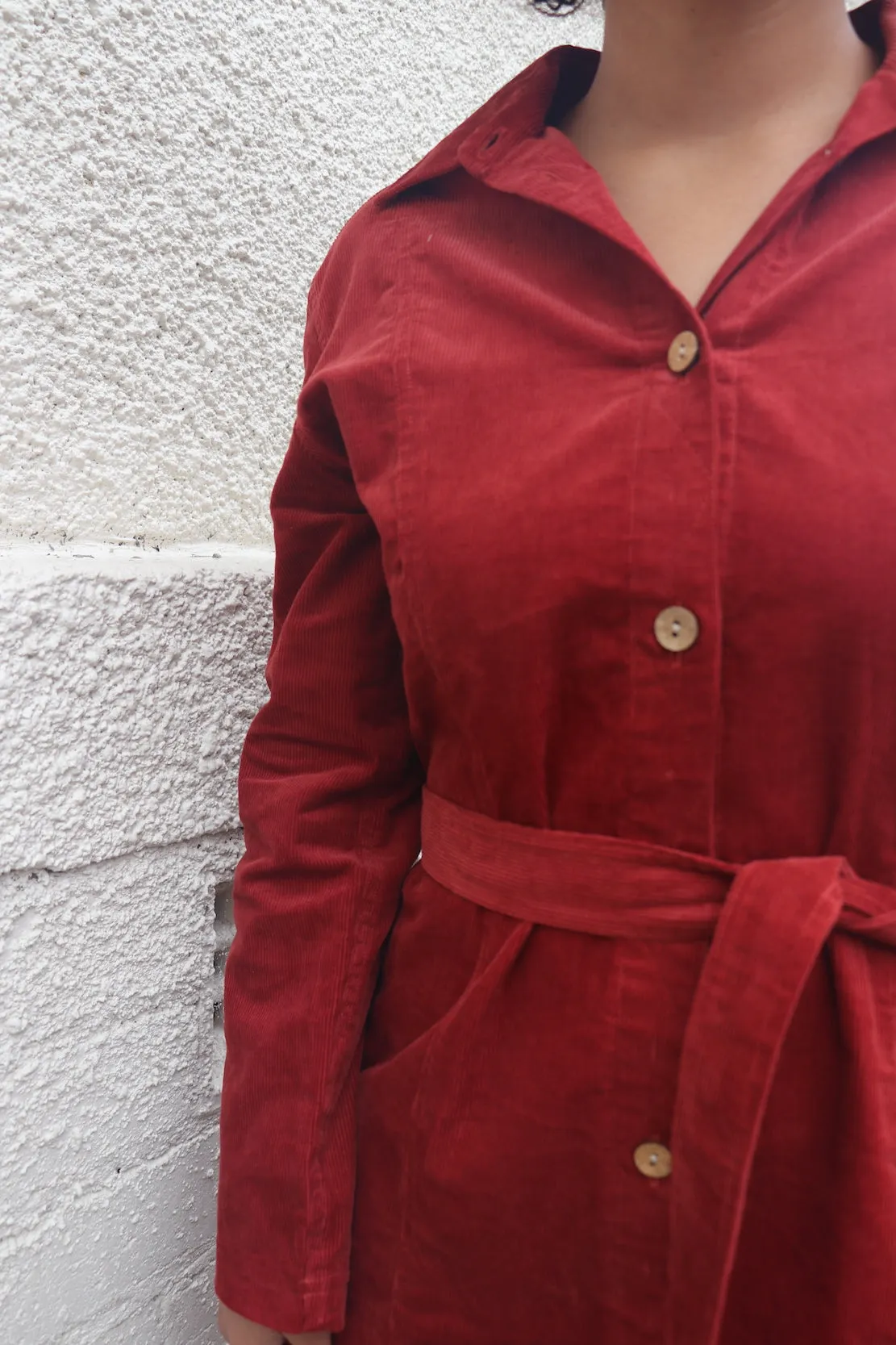 Fair Trade Corduroy Trench Dress Red