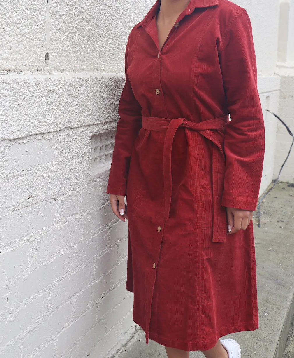 Fair Trade Corduroy Trench Dress Red