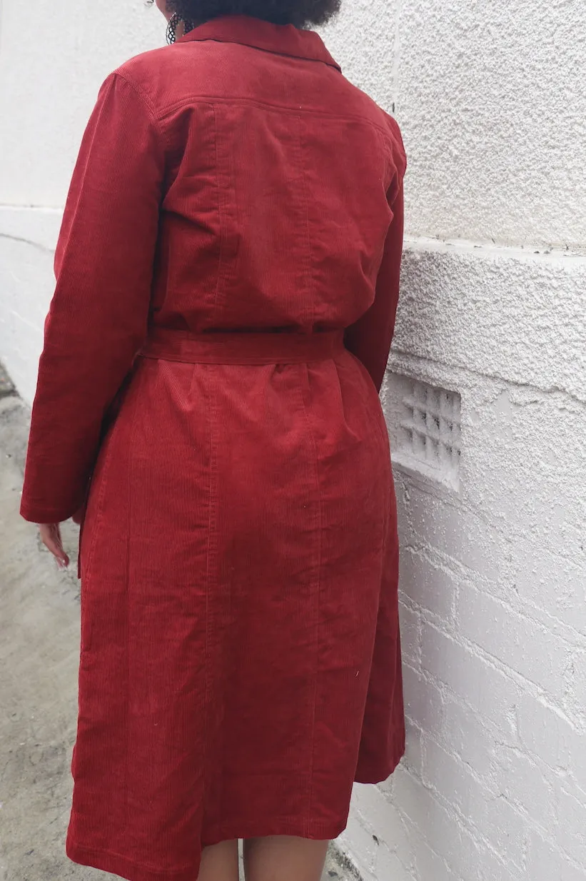 Fair Trade Corduroy Trench Dress Red