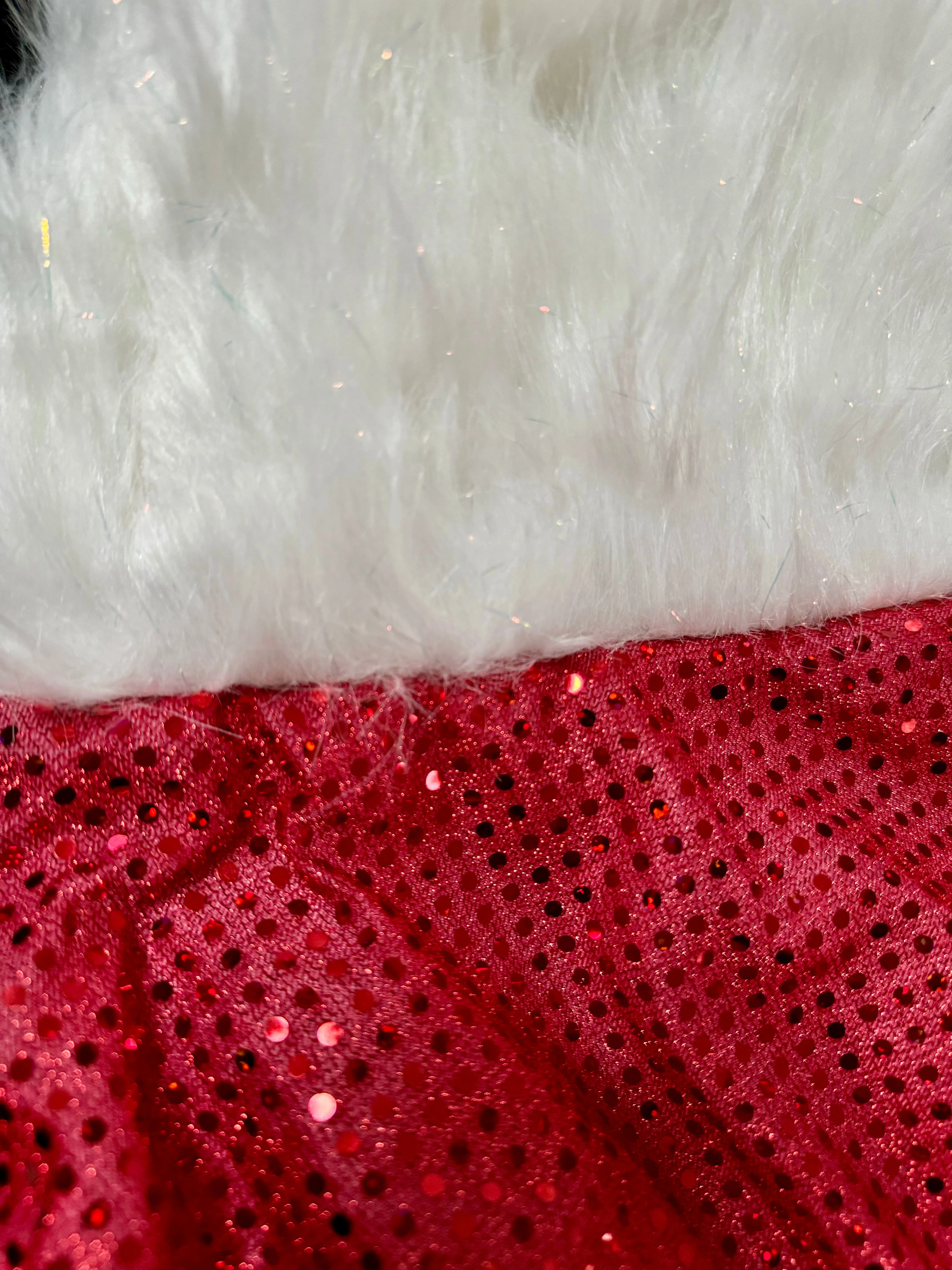 Fancy Red Sequins & Faux White Fur Dog Cape