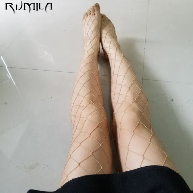 fashion white medium grid women high waist stocking fishnet club tights panty knitting net pantyhose trouser mesh lingerie TT016