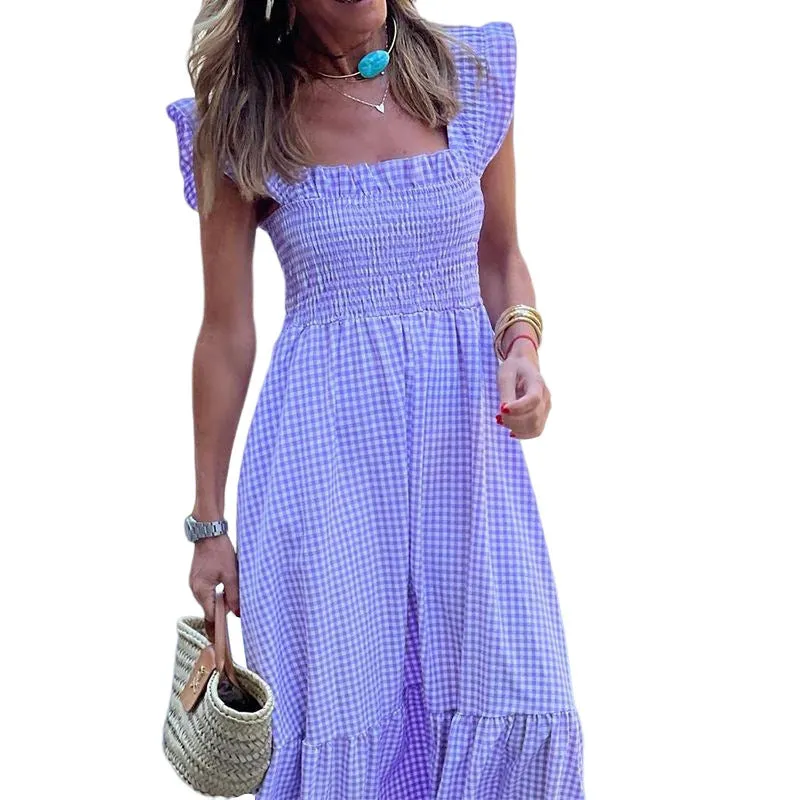 Fashionable Sleeveless Midi Plaid Dress