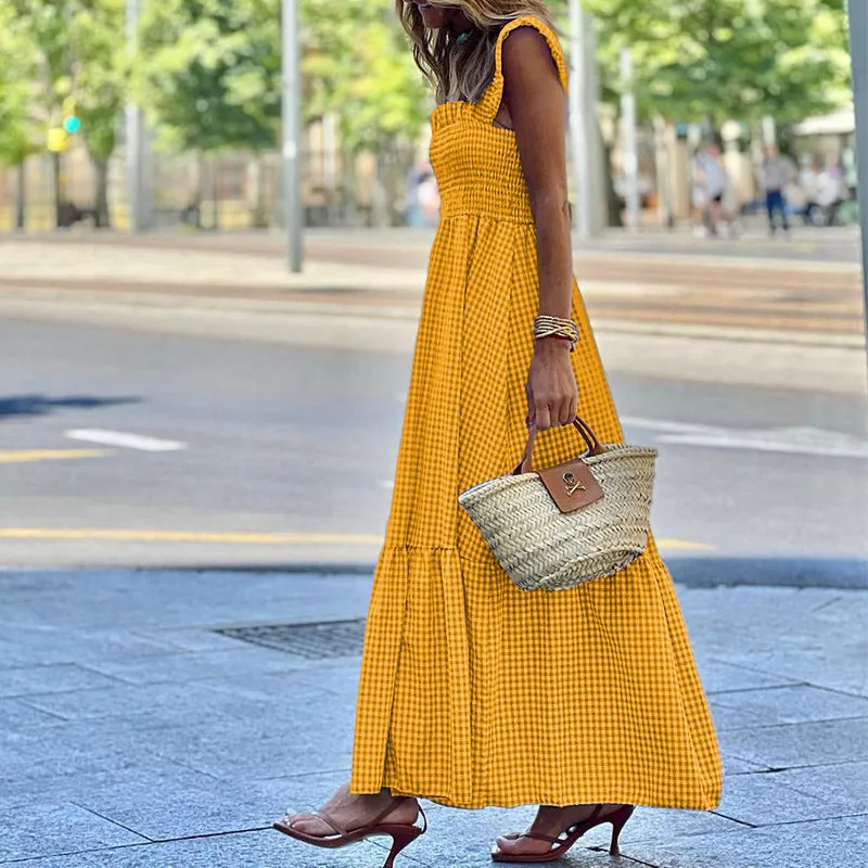 Fashionable Sleeveless Midi Plaid Dress