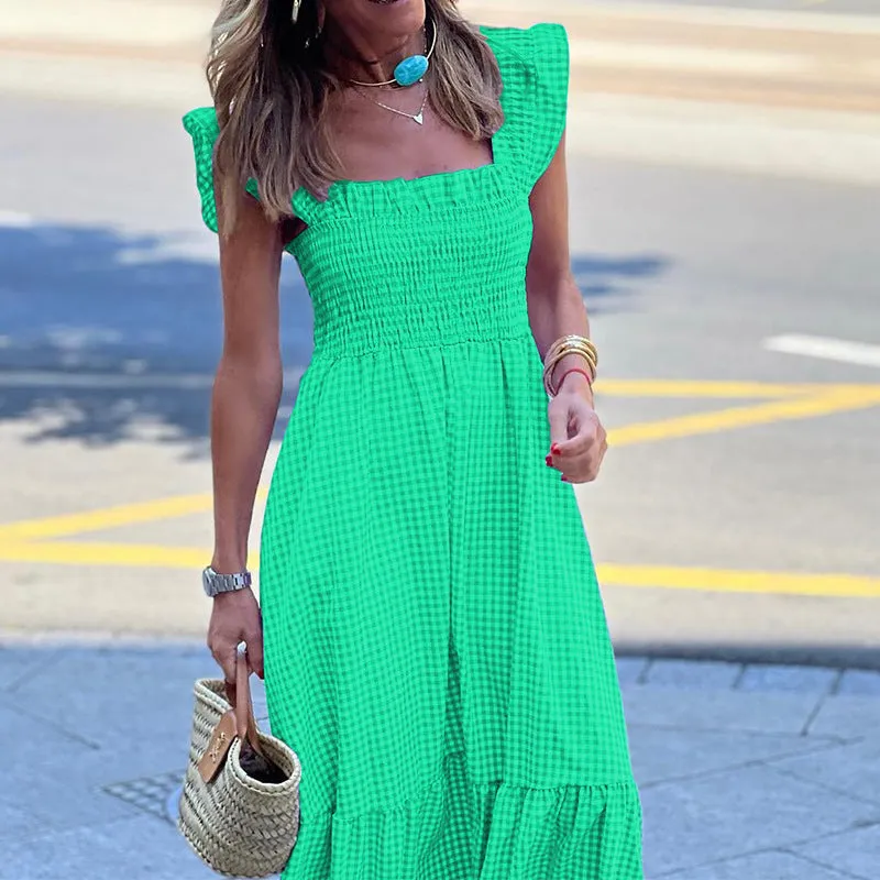 Fashionable Sleeveless Midi Plaid Dress