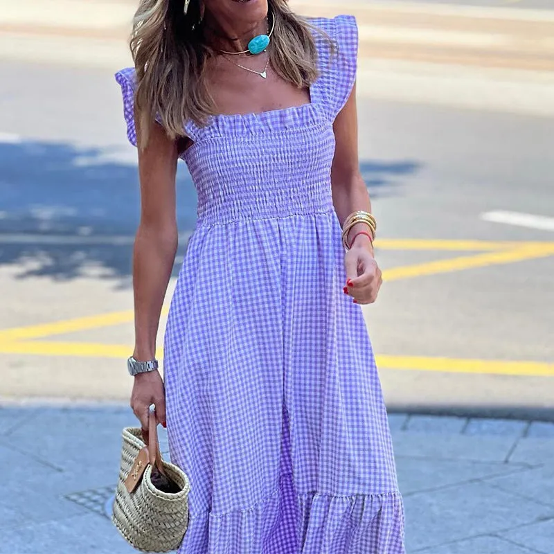 Fashionable Sleeveless Midi Plaid Dress