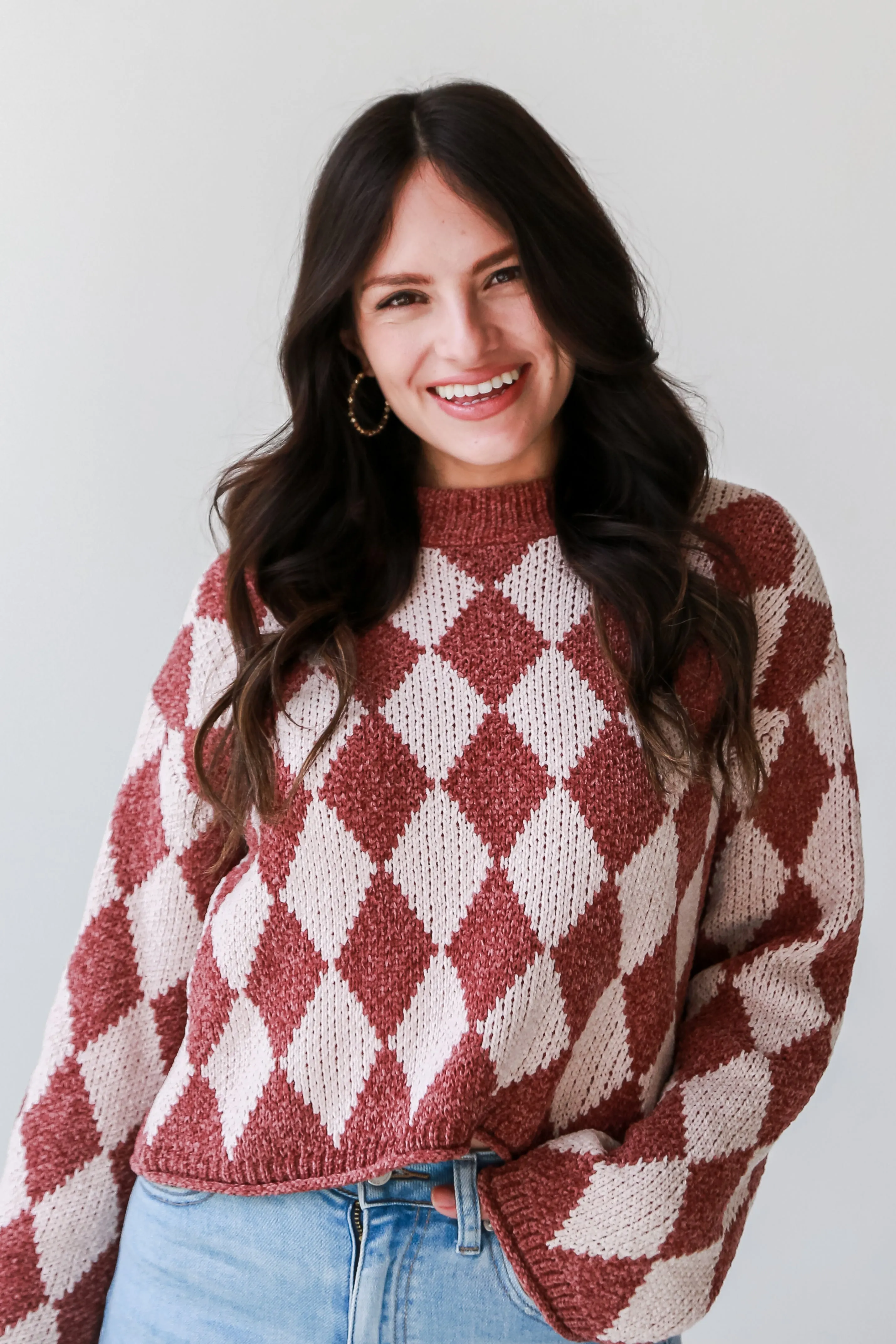 FINAL SALE - Stylish Outlook Brown Argyle Chenille Sweater