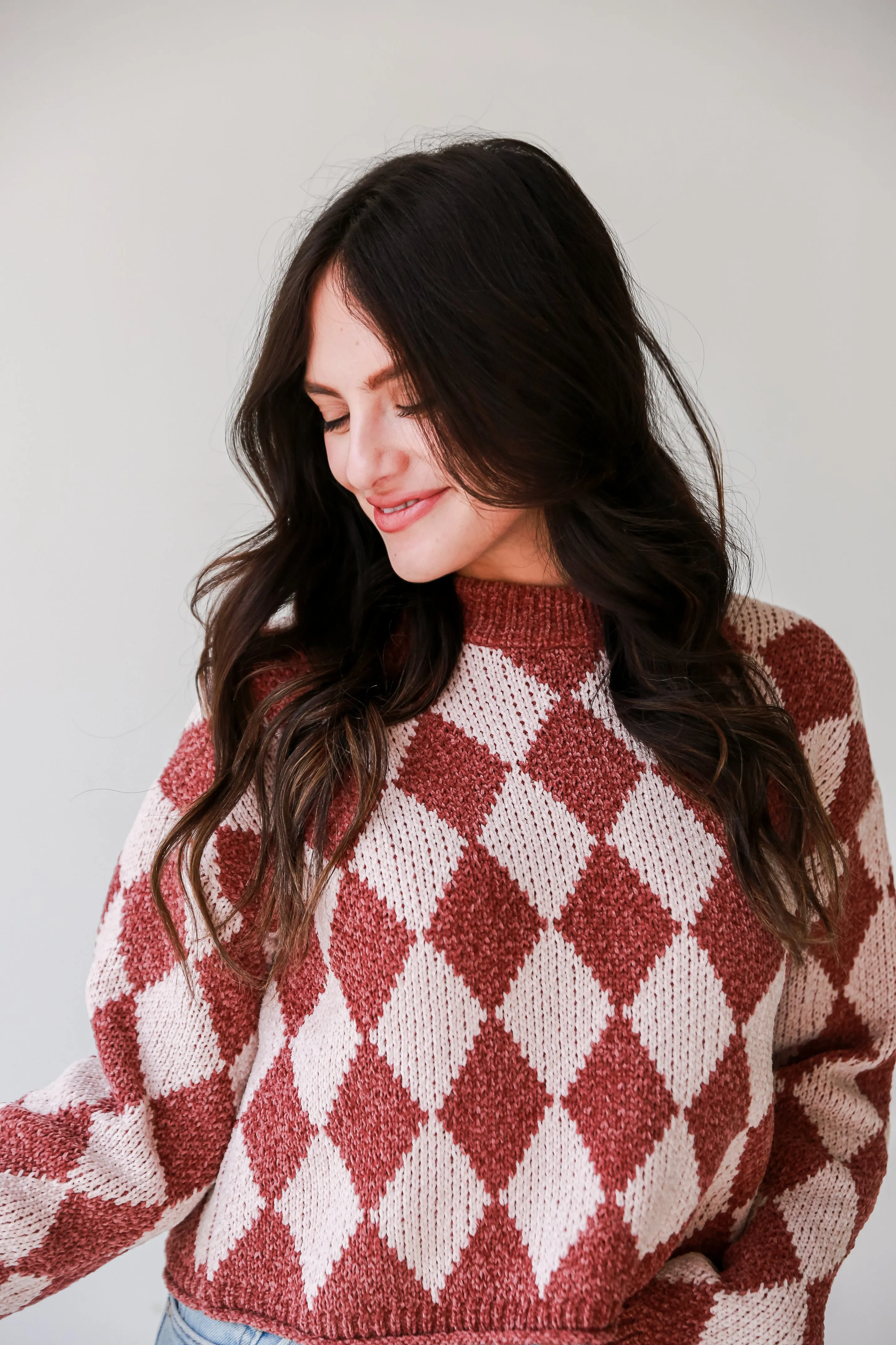 FINAL SALE - Stylish Outlook Brown Argyle Chenille Sweater