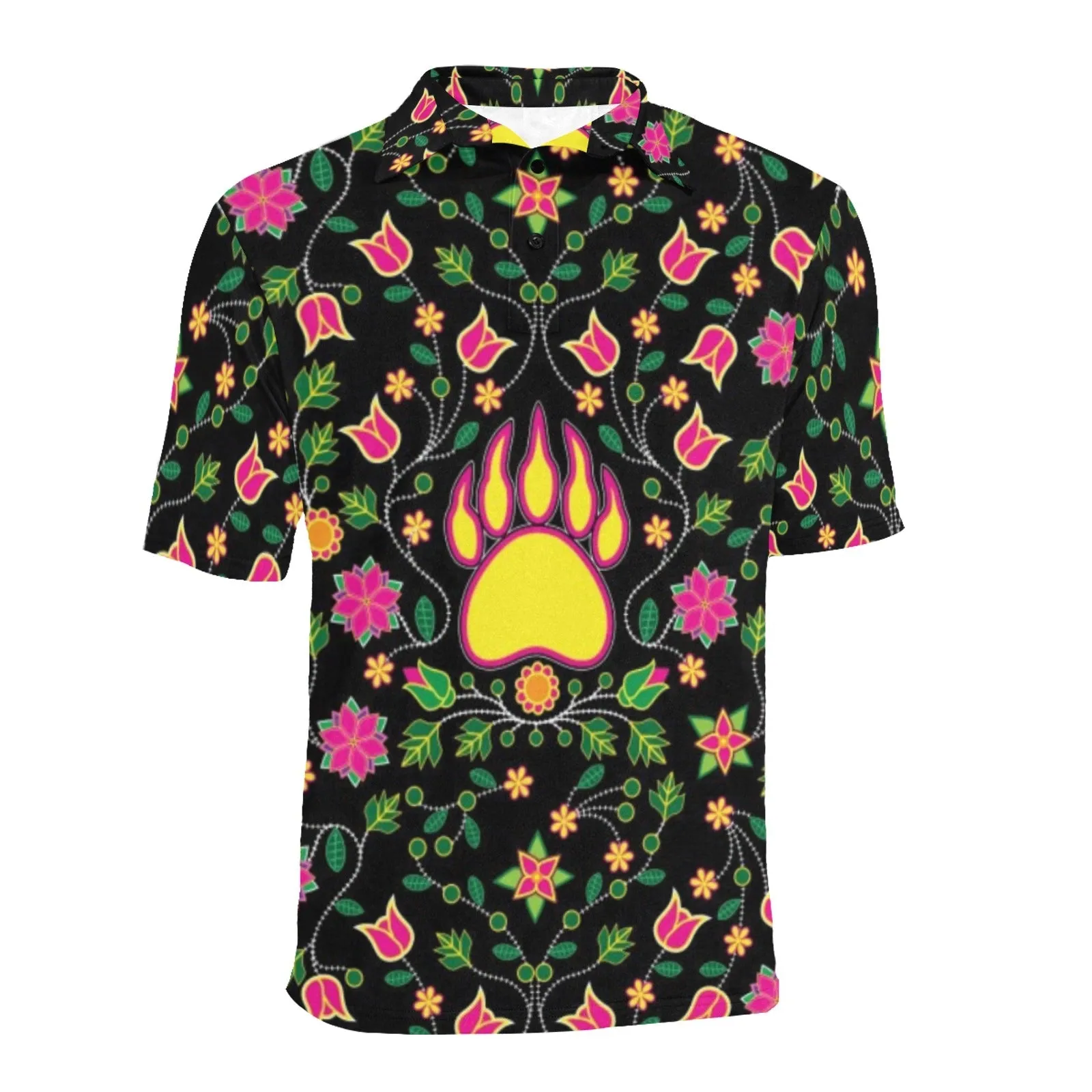 Floral Bearpaw Pink and Yellow Polo Shirt