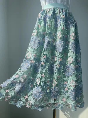 Floral Embroidered Hollow Out Long Skirt