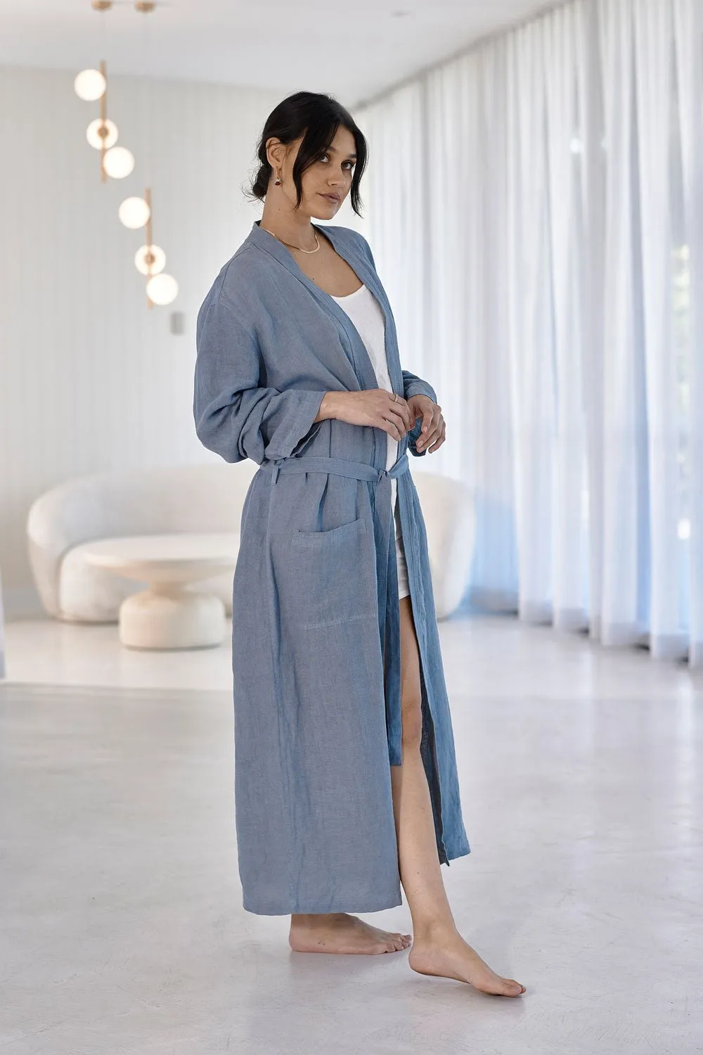 Fundamental Linen Robe - Blue