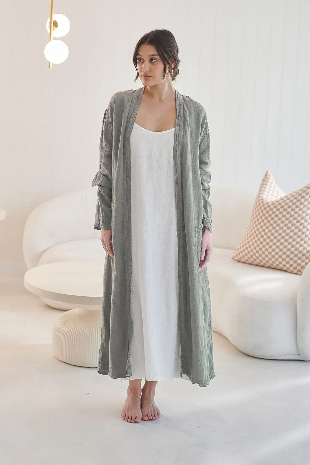 Fundamental Linen Robe - Pistachio