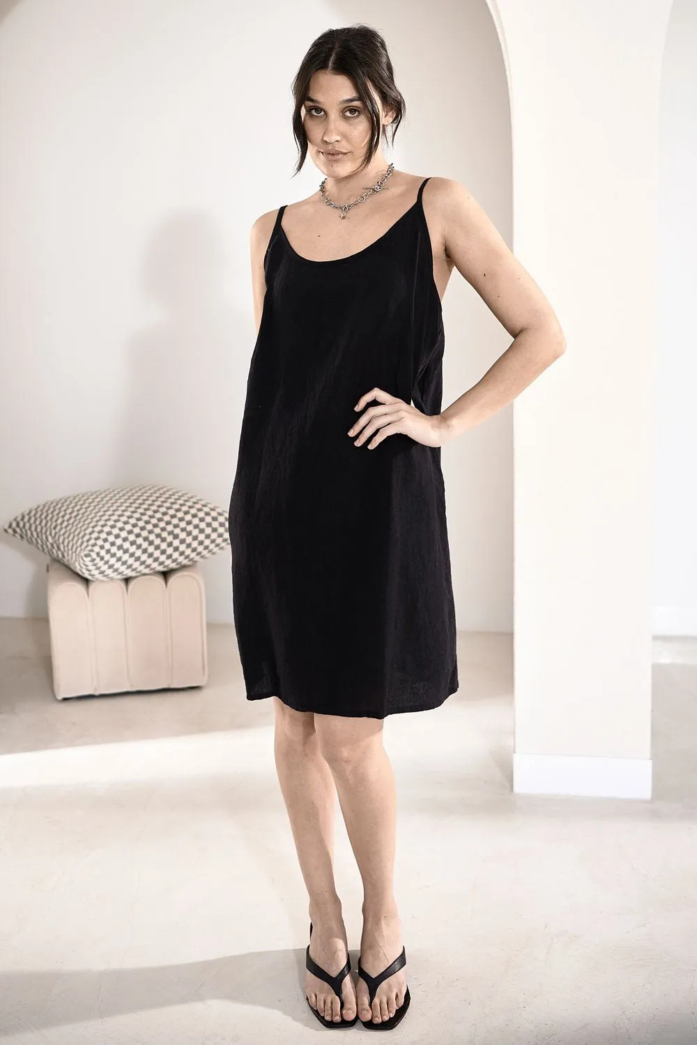 Fundamental Linen Slip Dress - Black 