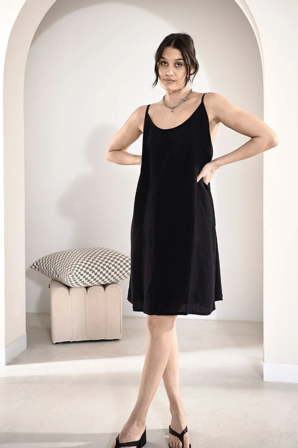 Fundamental Linen Slip Dress - Black 