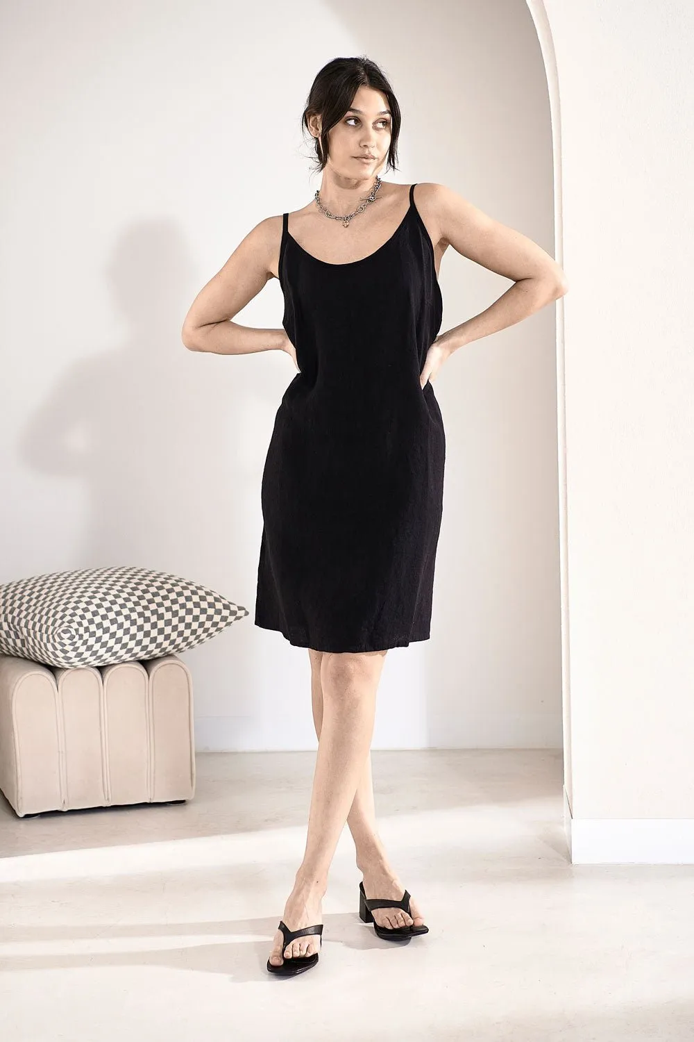 Fundamental Linen Slip Dress - Black 