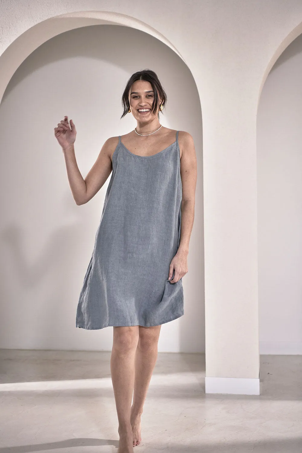 Fundamental Linen Slip Dress - Blue