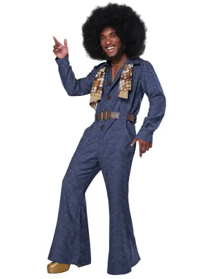 Funky Blue Denim Mens 1970s Disco Costume