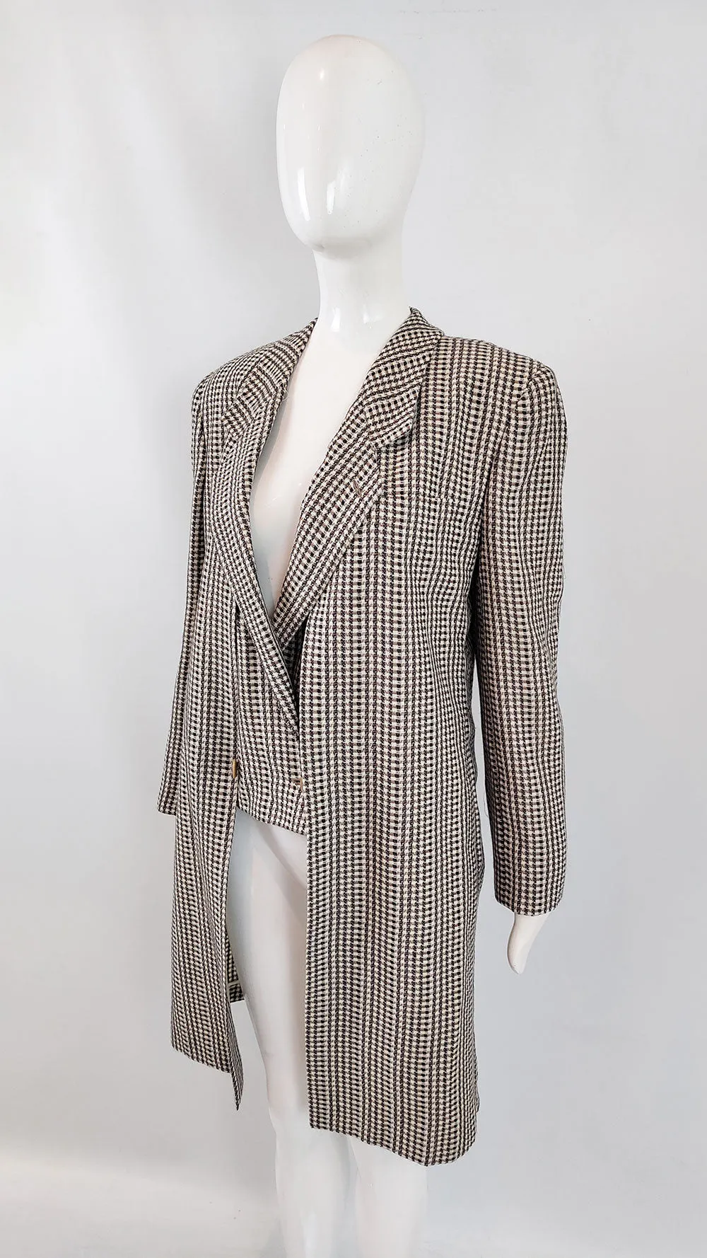 Giorgio Armani Vintage Womens Tweed Built in Waistcoat Coat, 1980s