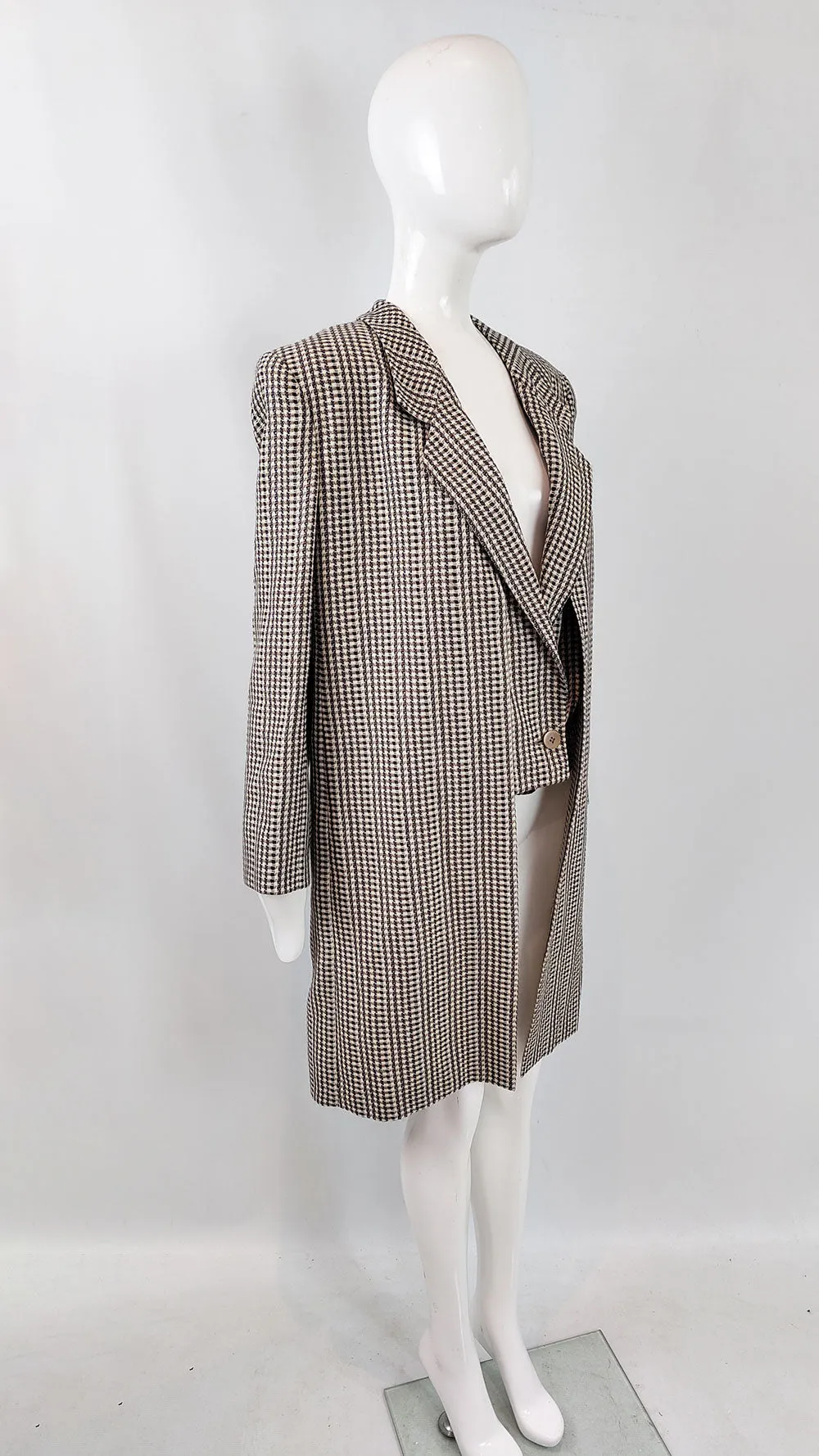 Giorgio Armani Vintage Womens Tweed Built in Waistcoat Coat, 1980s