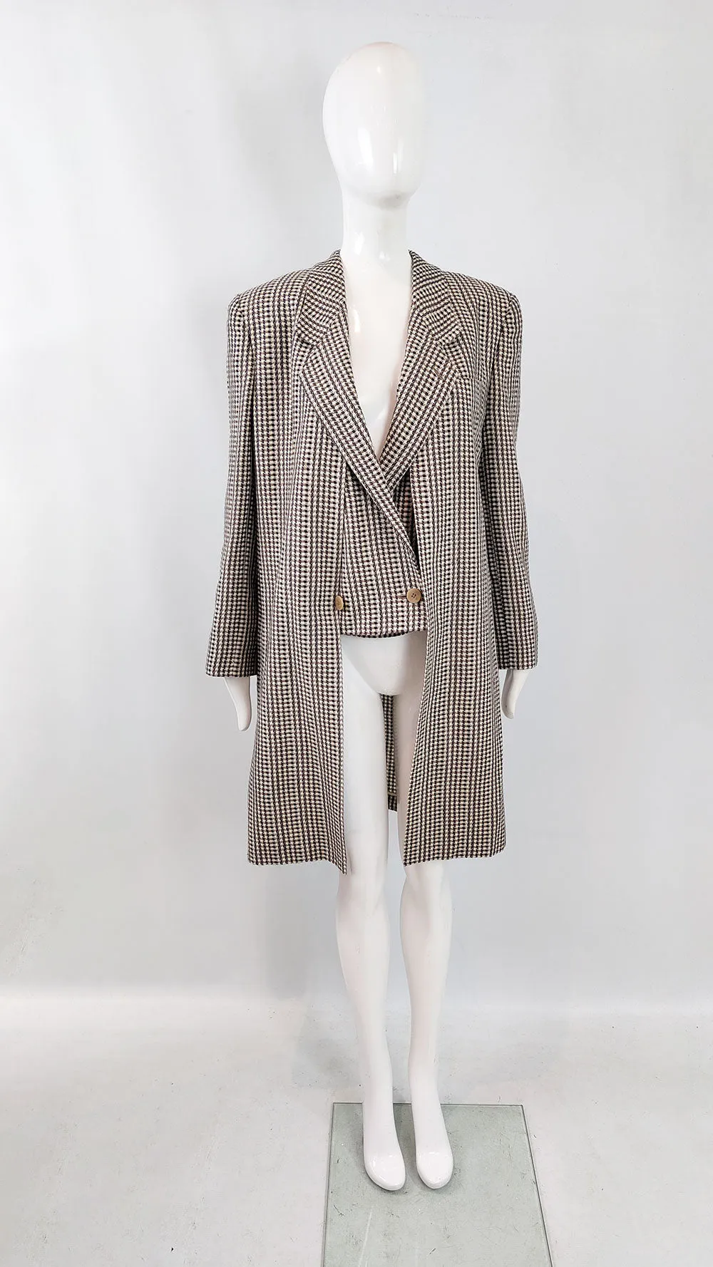 Giorgio Armani Vintage Womens Tweed Built in Waistcoat Coat, 1980s