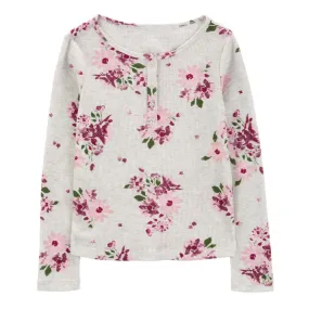 Girls' Floral Waffle Knit Long-Sleeve Shirt 3R5146