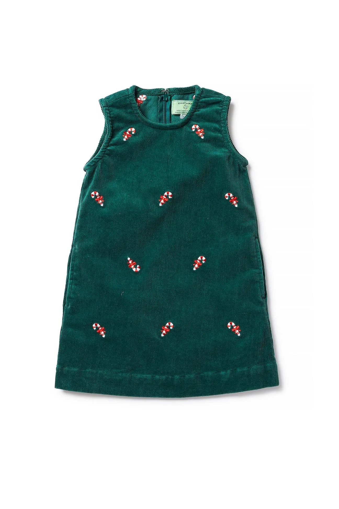 Girls Shift Dress Corduroy Hunter with Candy Cane