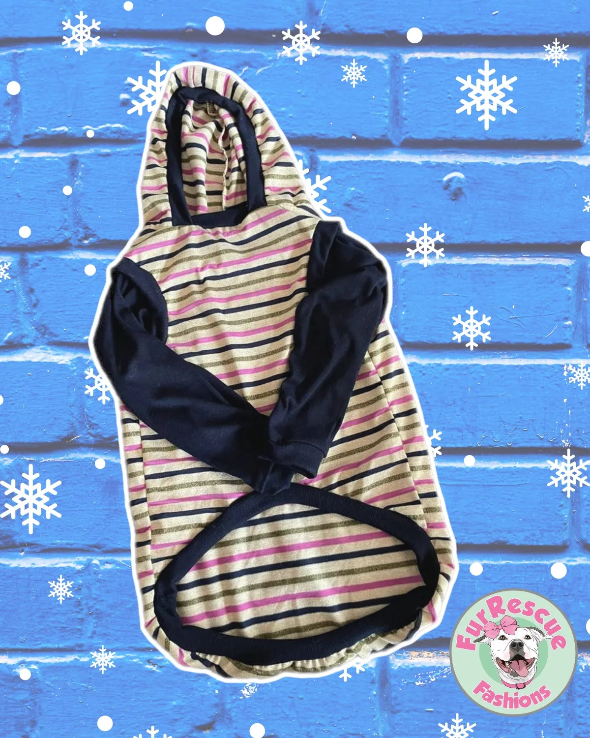 Glittery Stripes Hoodie - PAWjama with option of Navy Blue or Raspberry Combination