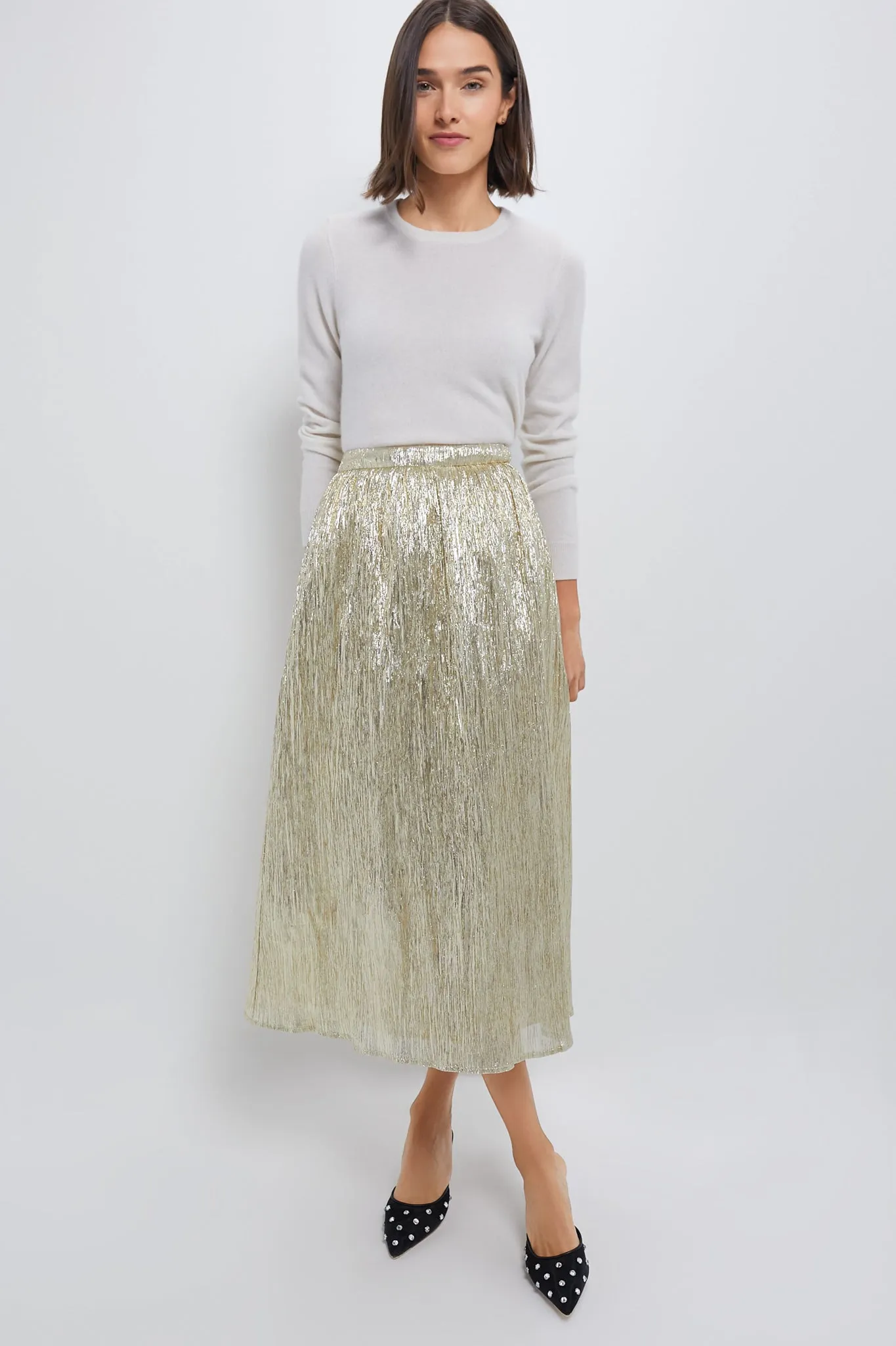 Gold Metallic Plisse Gloria Maxi Skirt