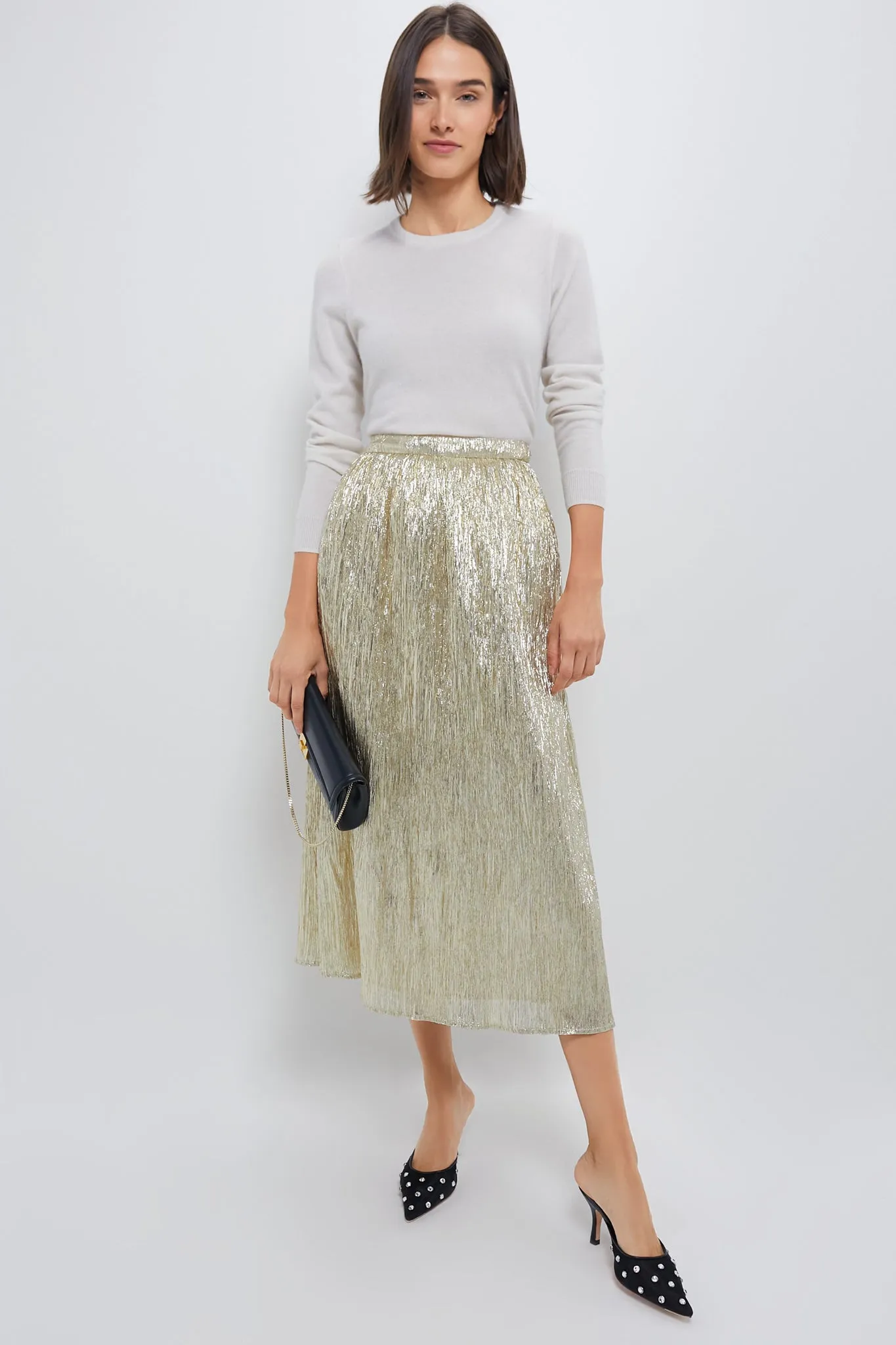 Gold Metallic Plisse Gloria Maxi Skirt