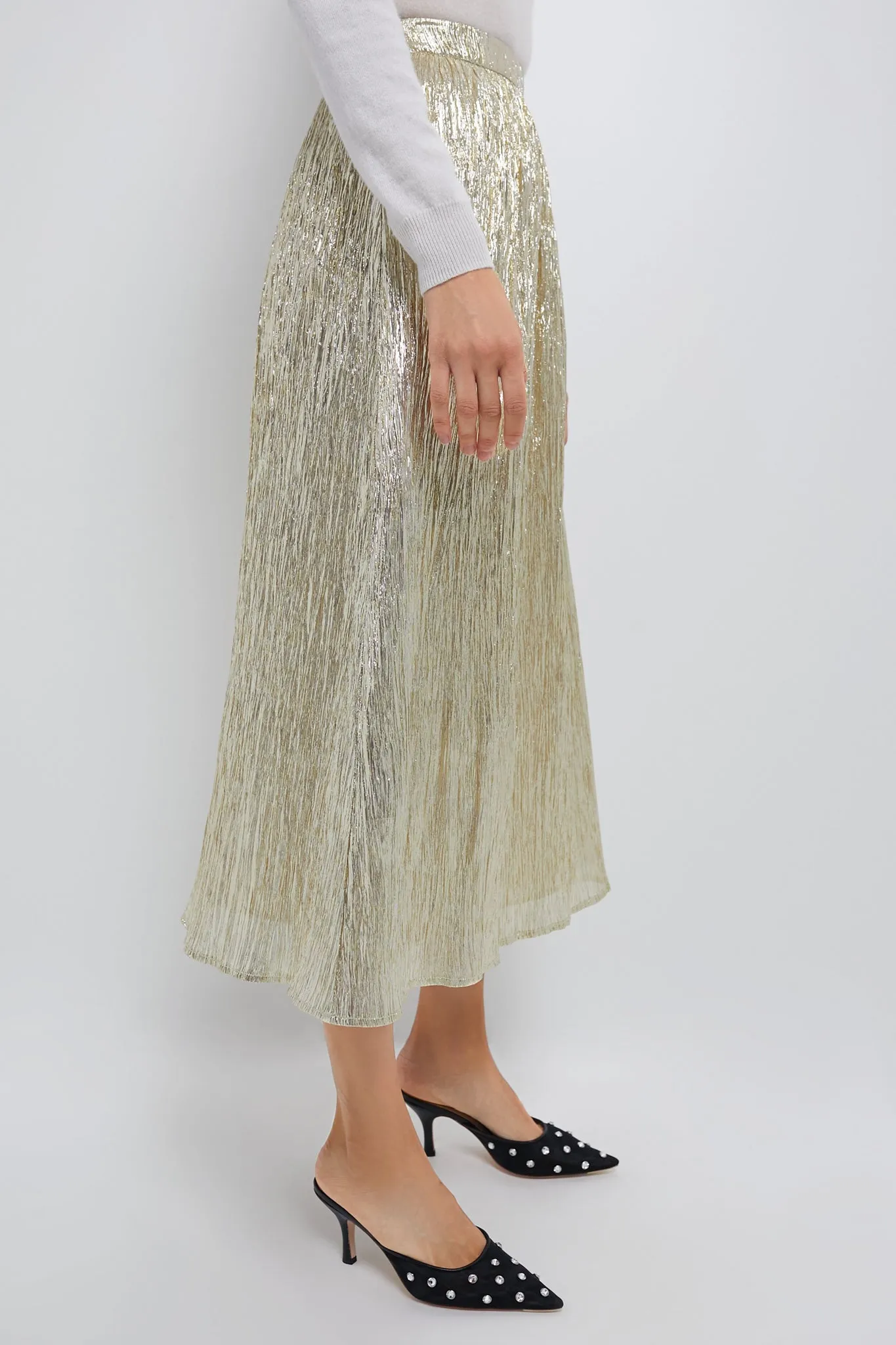 Gold Metallic Plisse Gloria Maxi Skirt