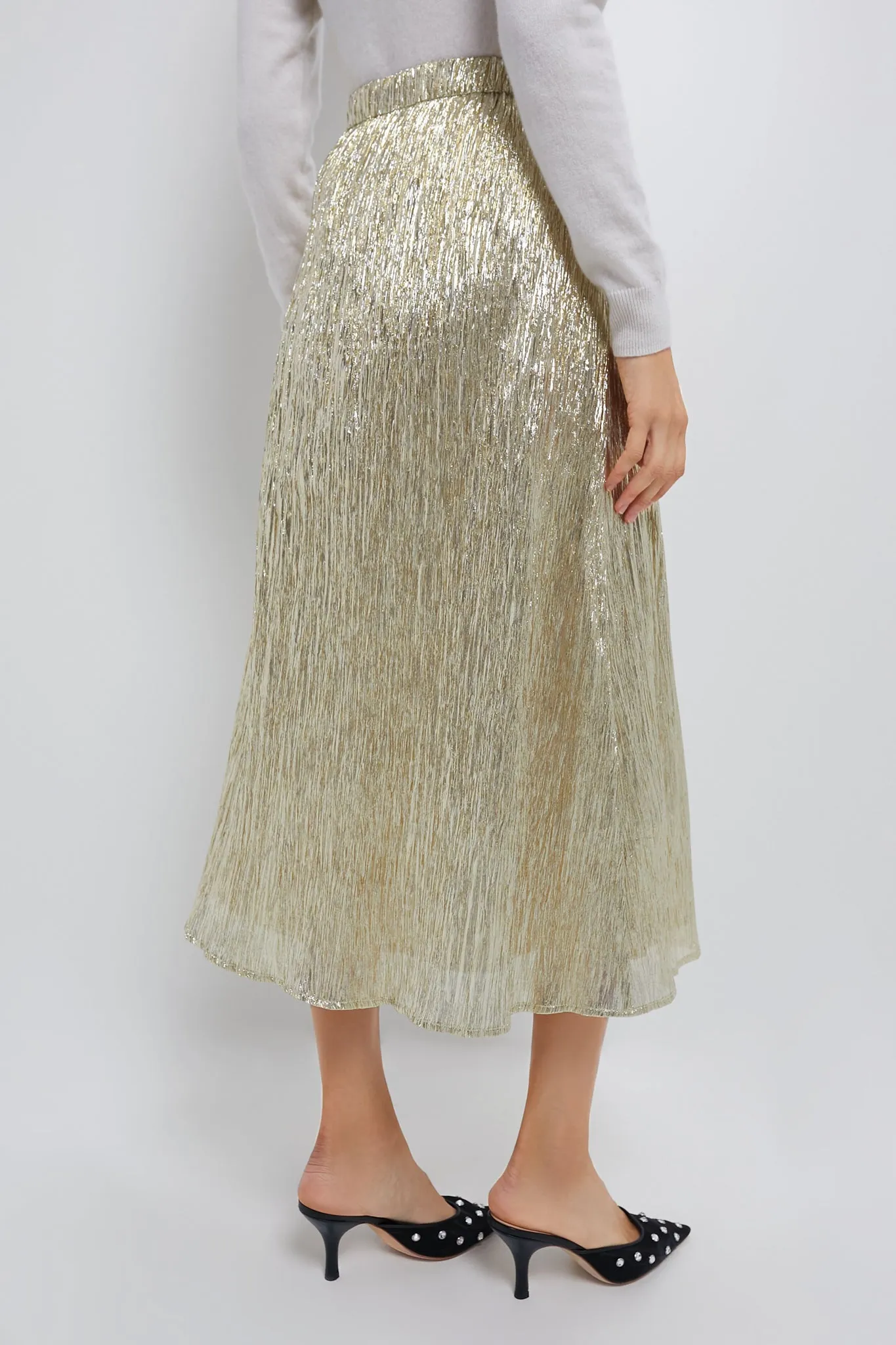 Gold Metallic Plisse Gloria Maxi Skirt