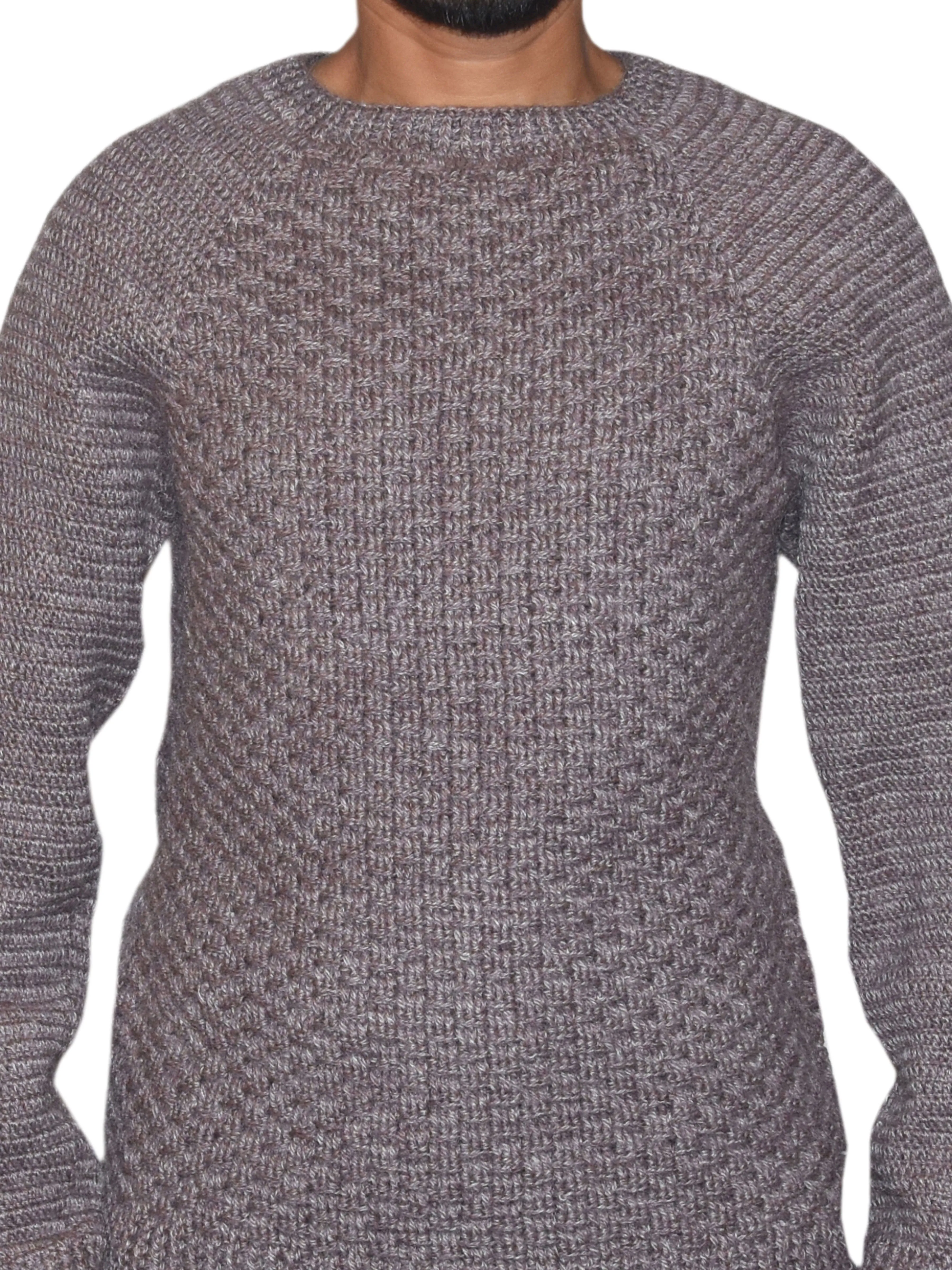 Graminarts Handmade Knitting Fossil Solid Color Long Sleeve Sweater For Men