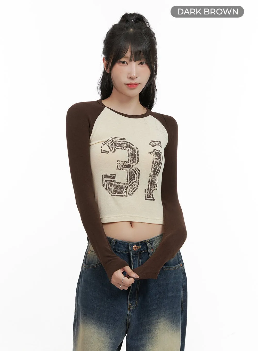 Graphic Raglan Long Sleeve Crop Tee CG421