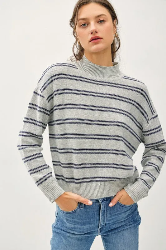 Gray & Navy Striped Mock Top