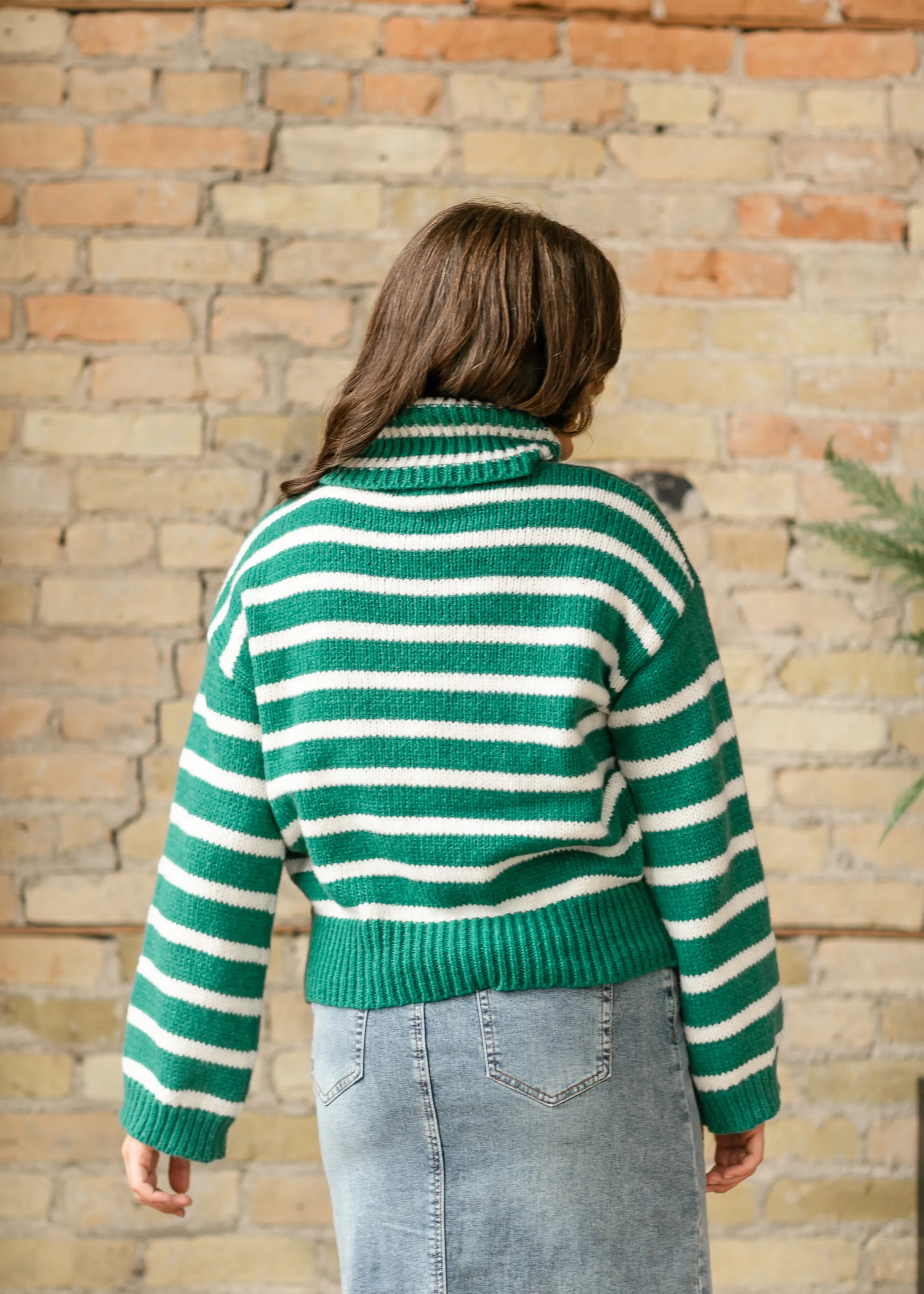 Green Striped Turtleneck Sweater