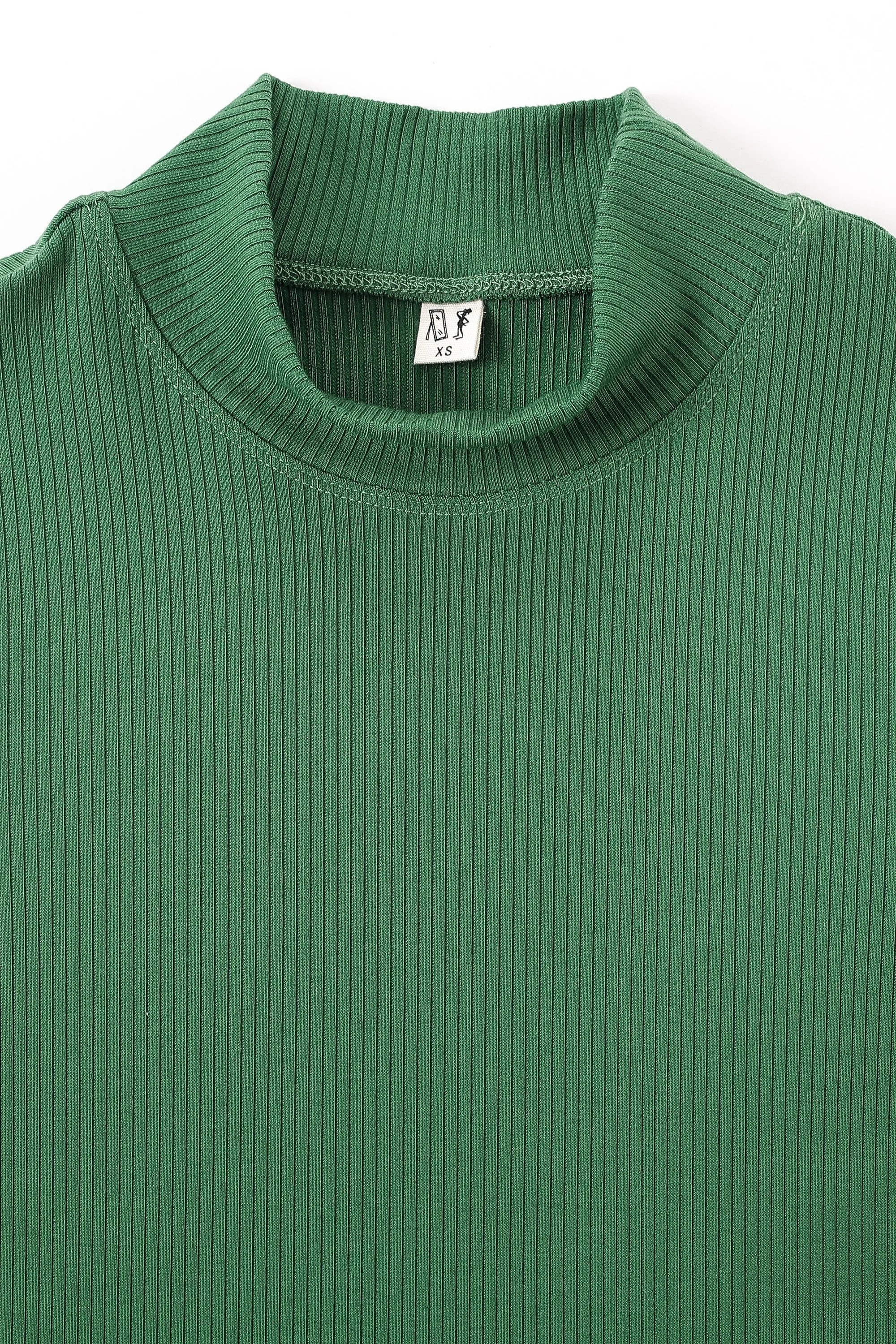 Green Tencel Rib Mock Neck T-Shirt