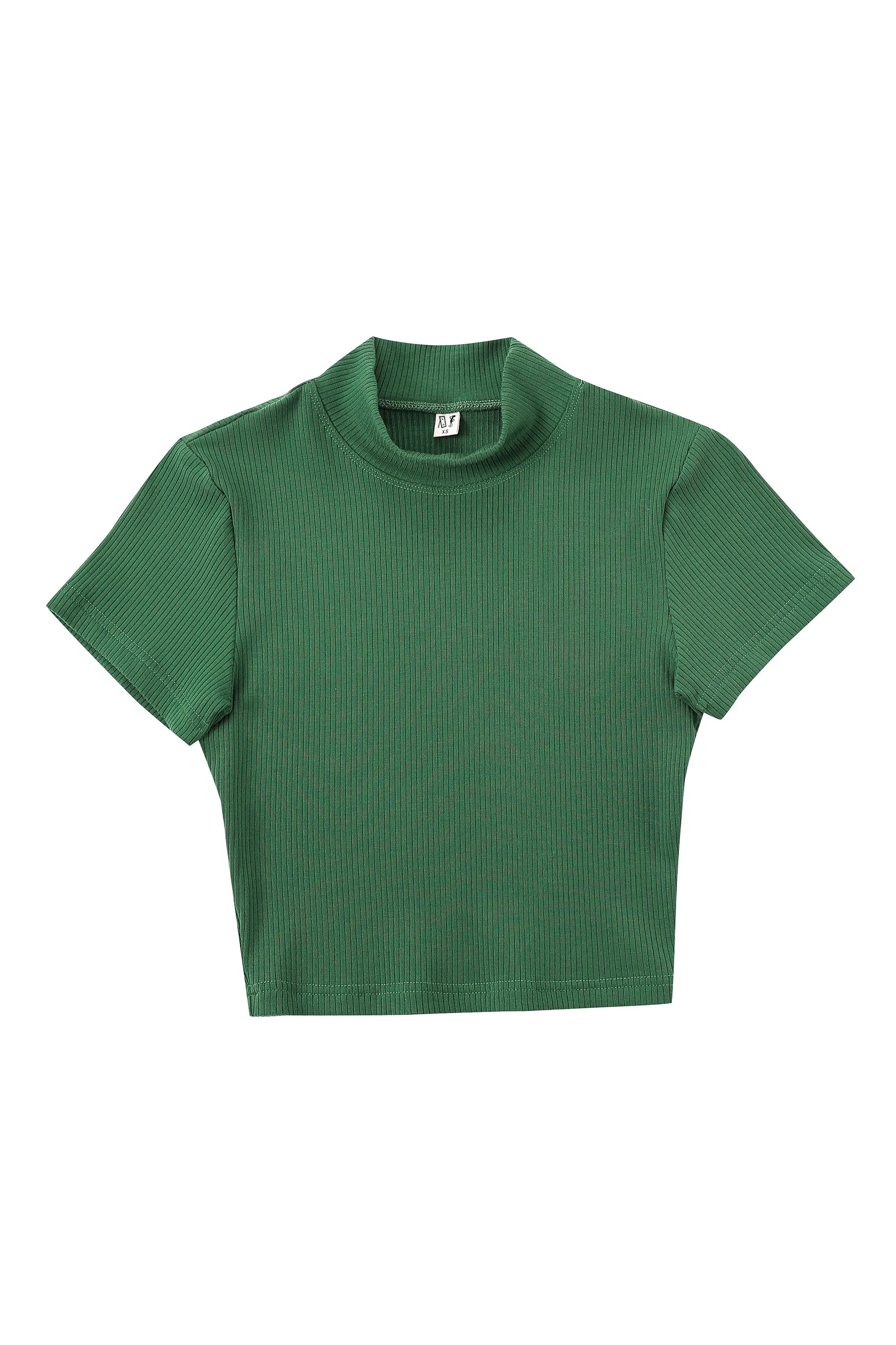 Green Tencel Rib Mock Neck T-Shirt