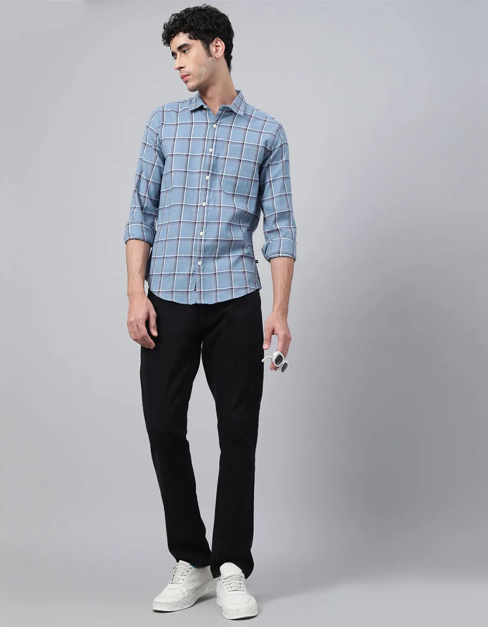 Grey Checks Printed Shirt