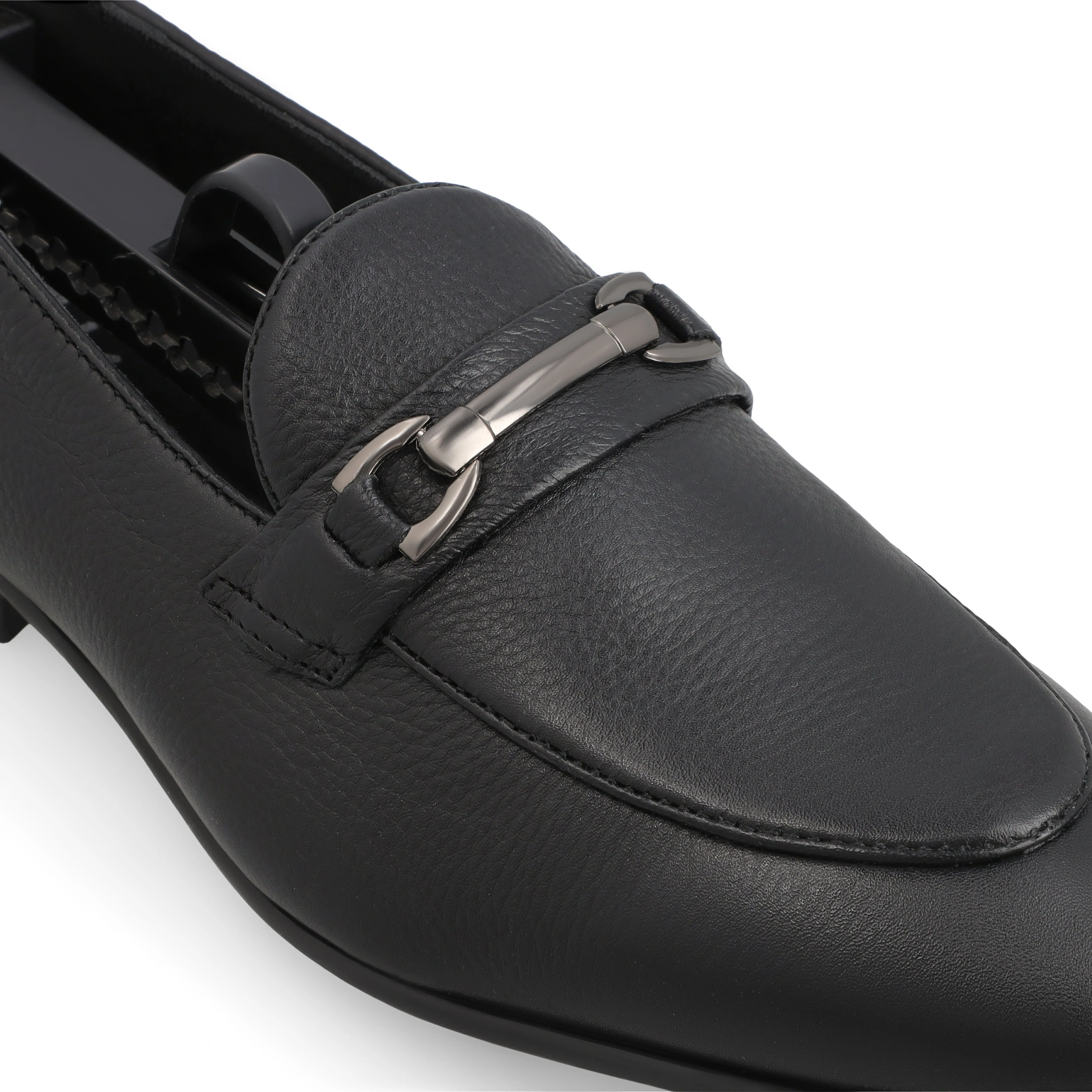 Gun Metal Buckled Loafers-Black