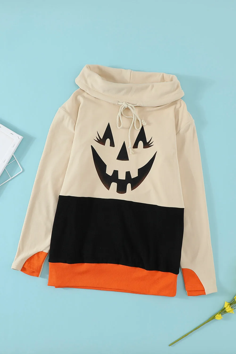 Halloween Colorblock Cowl Turtleneck Top