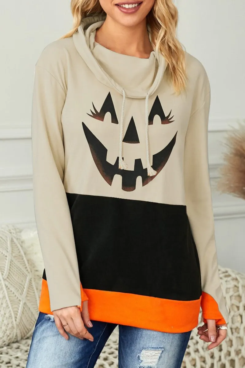 Halloween Colorblock Cowl Turtleneck Top