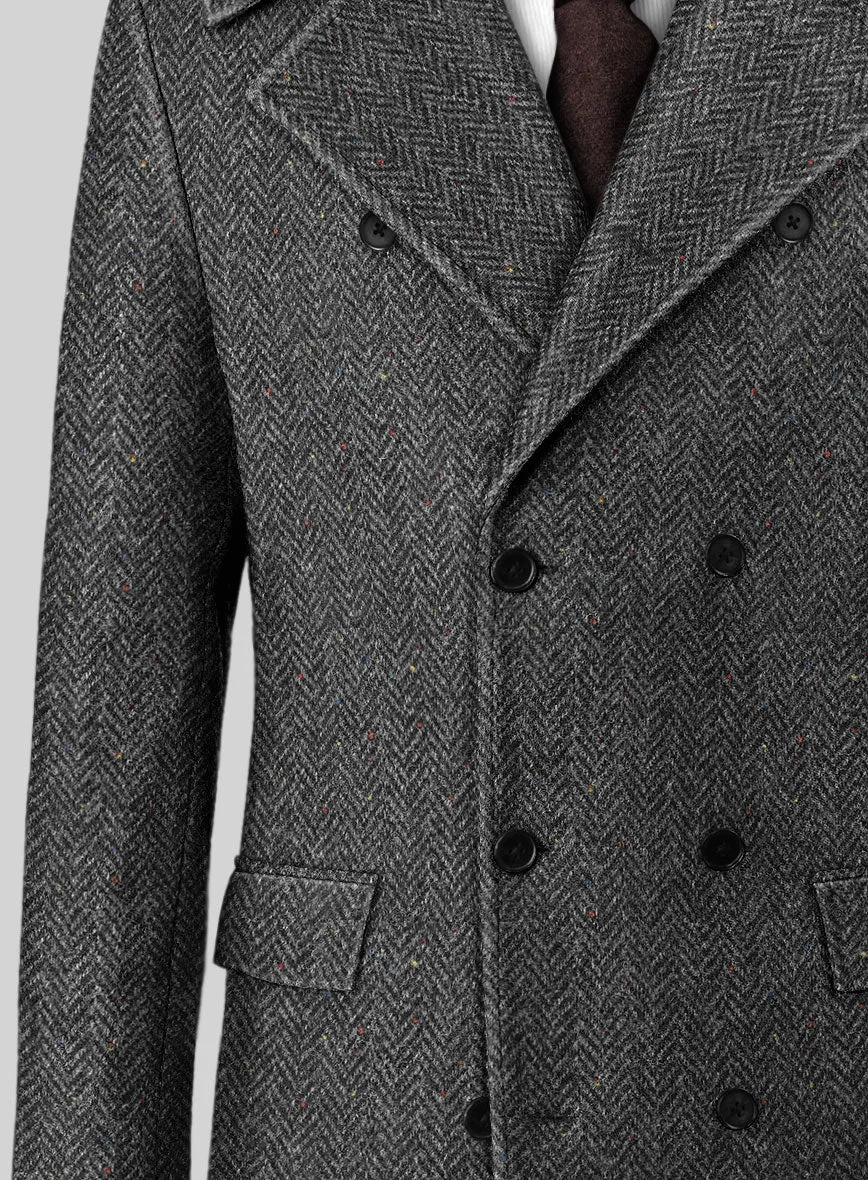 Harris Tweed Charcoal Chevron Tweed GQ Overcoat