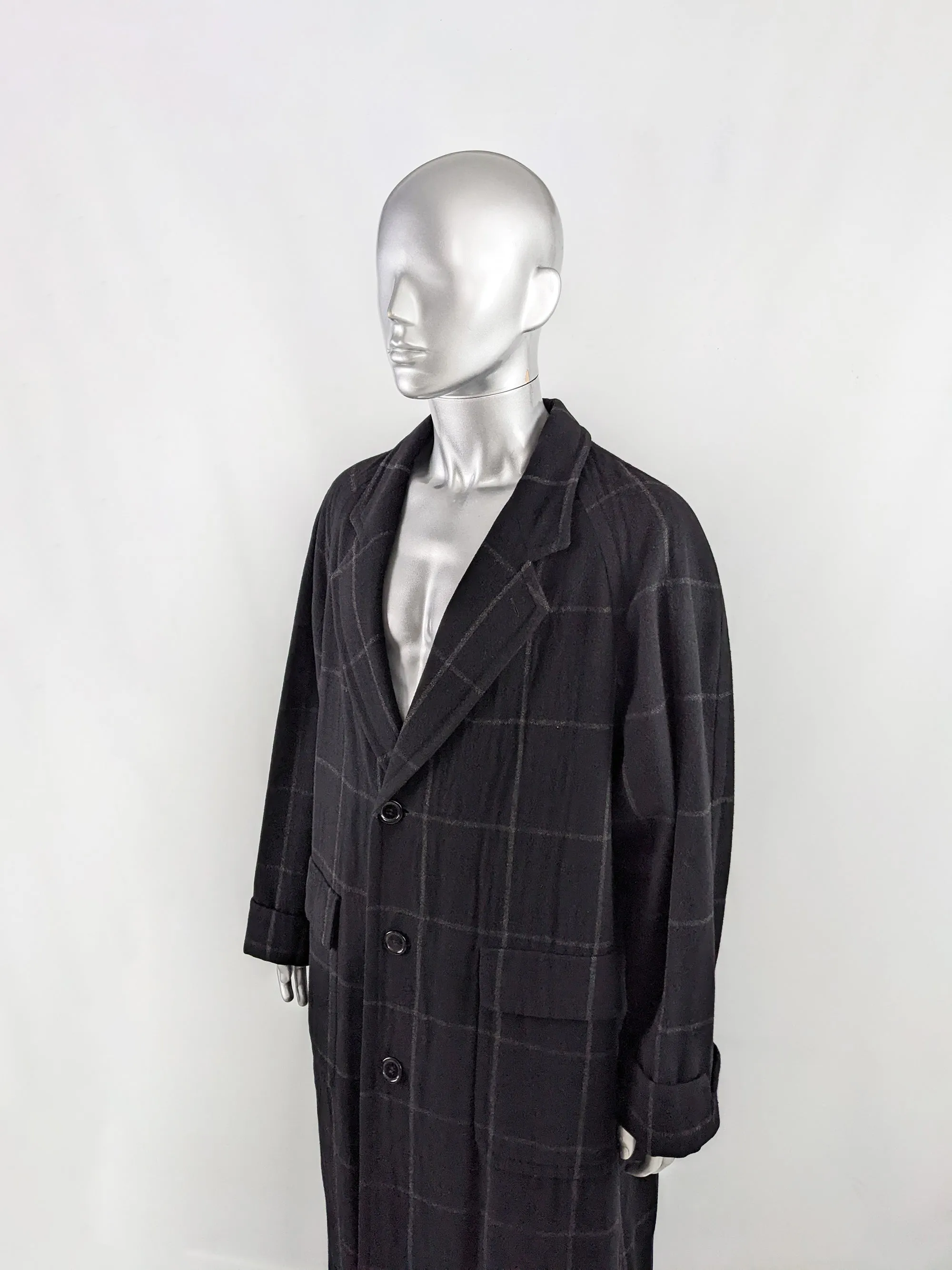 Harrods Vintage Italian Virgin Wool Checked Overcoat, 1980s